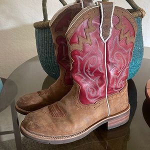 Ariat Brown Leather Western Boots with Red Shaft